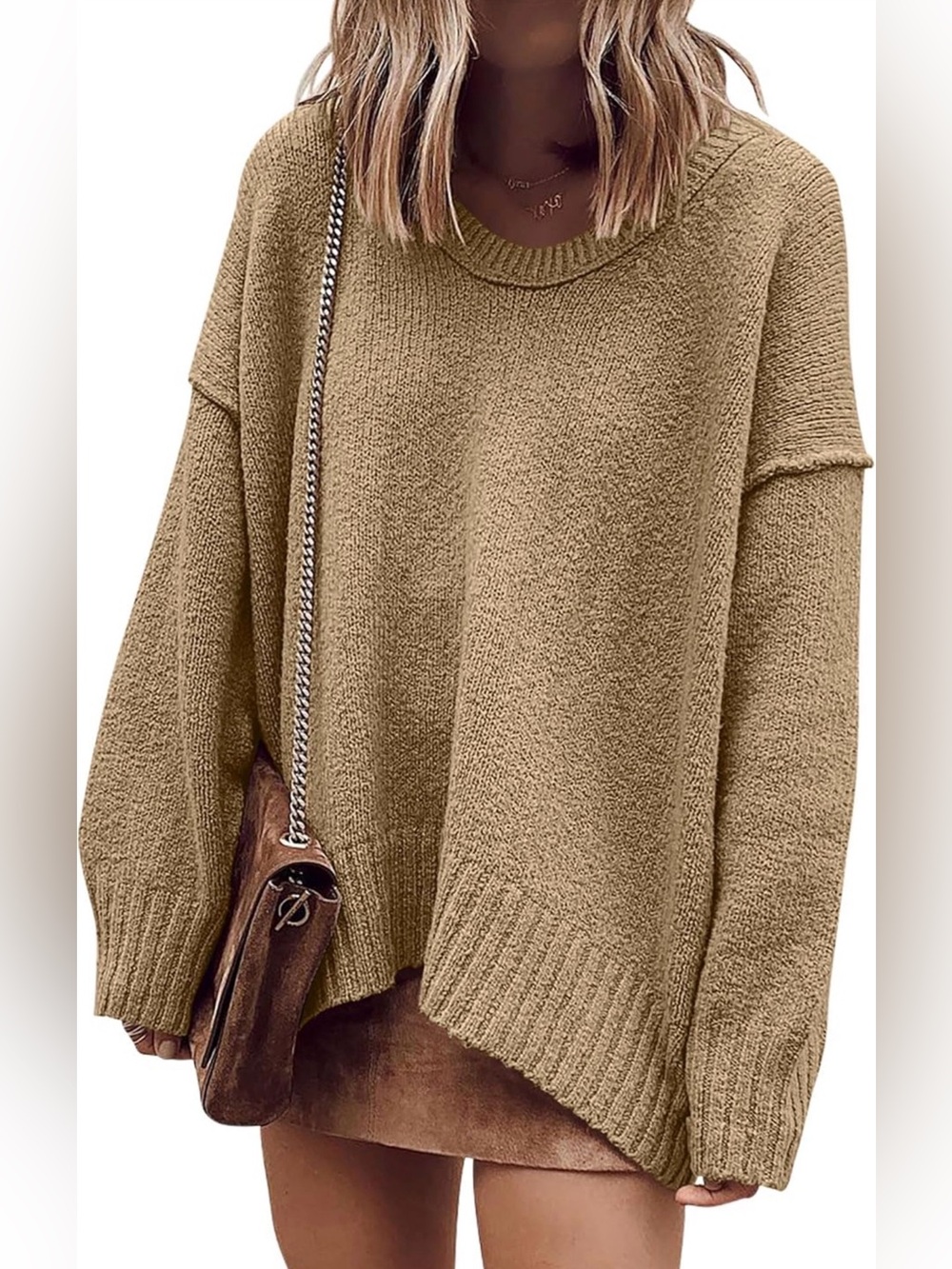 ANRABESS Oversized Scoop V Neck Batwing Long Sleeve Knit Pullover Sweaters